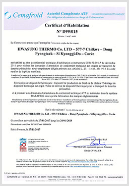 Certification for Equipment Manufacturing for Food Transport 2017
